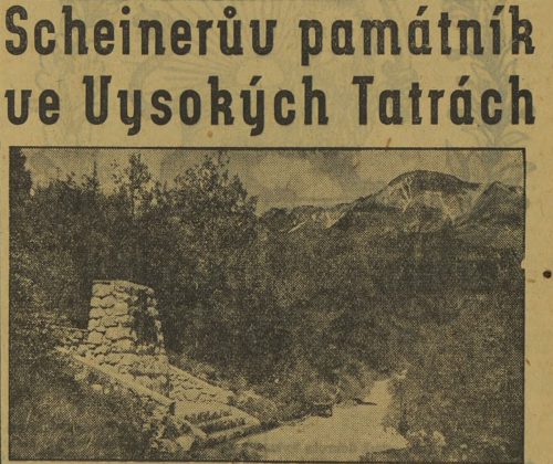 Pamätník Dr. Josefa Scheinera v Tatranskej Polianke v podobe z roku 1936