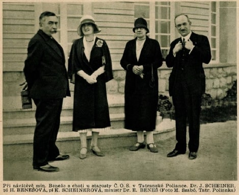 Minister zahraničných vecí ČSR Eduard Beneš s manželkou a Dr. Josef Scheiner s manželkouv Tatranskej Polianke v júli 1930.