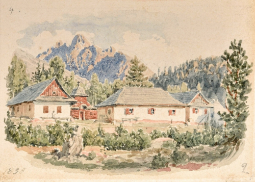 Štvorobraz Spišský hrad, Nedec, Smokovec, Lublov, 1838, akvarel, Jakob Alt, VsM KE